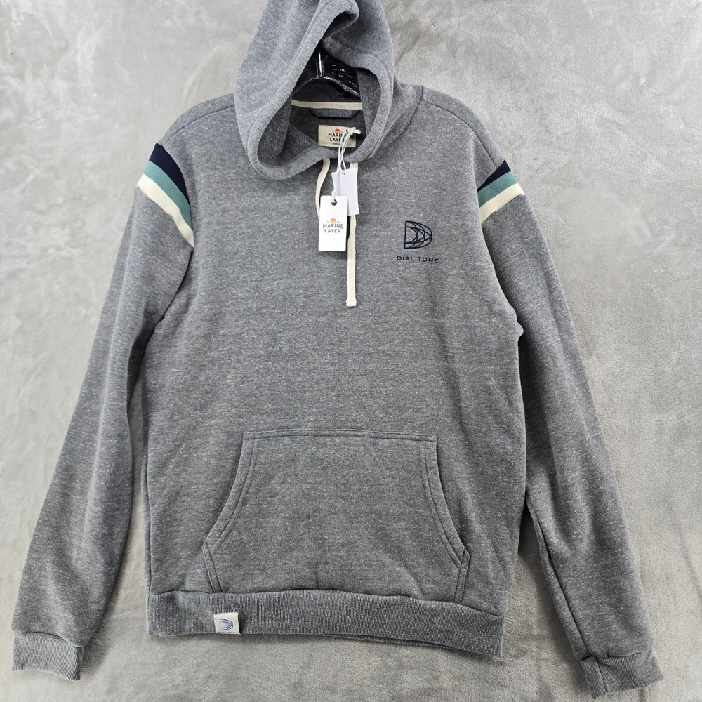 Marine Layer Banks Pullover Hoodie Men Medium Heather Grey Dial Tone Stripe
